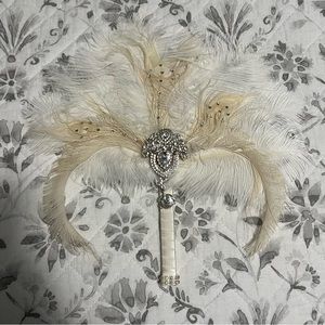 Vintage 1920’s Flapper Themed Bridal Feather Bouquet With Rhinestones